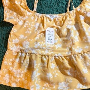 Hippie Rose Mustard Yellow Floral Peplum Top